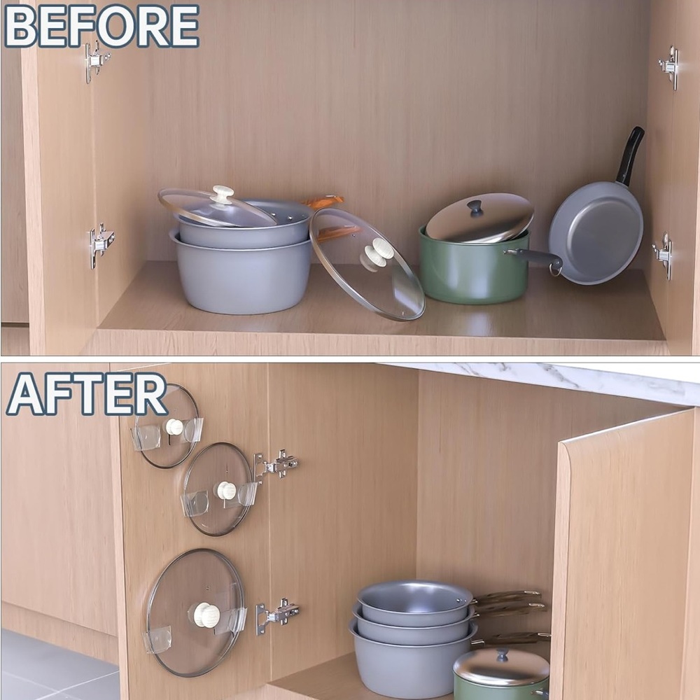 NEW| 4Pcs Pot Lid Holder Wall-Mounted Acrylic Organizer W/Advanced Gel